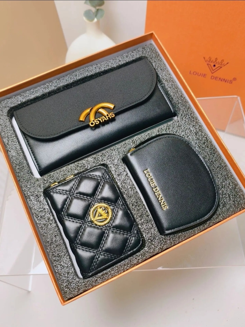 Black Leather Wallet & Card Case Set - 3-Piece